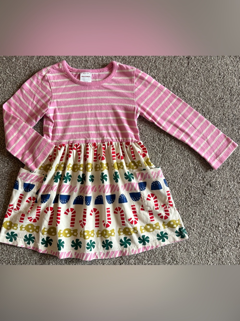 Pink Striped Long Sleeve Holiday Dress